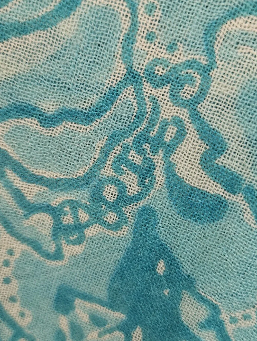 Lilly Pulitzer Murfee Scarf Silk Cashmere Aries Print Blue Green Cream 28×82